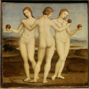 拉斐尔·桑齐奥 (Raffaello Sanzio dit Raphael) (1483-1520) 的三幅画。 1504-1505。 尚蒂伊。 孔德博物馆。 作者 拉斐尔