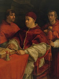 Leo X与红衣主教Giulio de Medici和Luigi de Rossi，1517-18 作者 拉斐尔（Raffaello Sanzio Raphael）