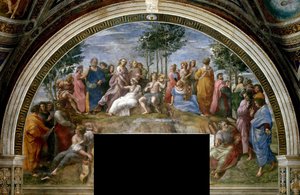 帕纳苏斯壁画在Stanza della Segnatura，约1510-1511。 作者 拉斐尔
