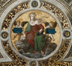 神学。在Stanza della Segnatura的天花板壁画，约1510-1511。 作者 拉斐尔