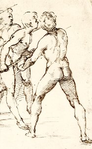 三个战士，期待着这次袭击 作者 拉斐尔（Raffaello Sanzio Raphael）