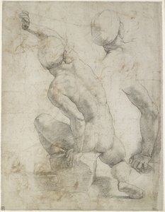 Recto：裸体男子坐在石头上，WA1846.200（黑白粉笔在白纸上）
