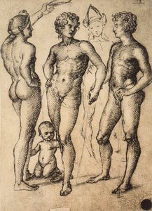 研究四名男性人物和一名婴儿;拉斐尔画的。 Gallerie dellAccademia，威尼斯 作者 拉斐尔（Raffaello Sanzio Raphael）