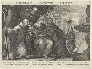 圣家族与圣本笃和圣斯科拉西卡
贞操镜
Pvrissimvm Castitatis Specvlvm（物品上的标题）
服从、贞洁和贫穷之镜（系列名称） 作者 拉斐尔·萨德勒 (II)