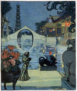 非洲魔法师宫殿前的阿拉丁：《一千零一夜》中 "阿拉丁或神灯 "故事的插图