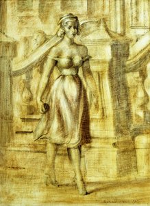 漫步的女士双人绘画