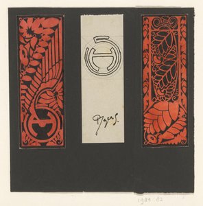 三块饰有树叶图案和符号的面板 作者 Reijer Stolk（艺术家签名）