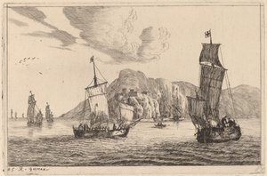 以山为背景的港口场景 作者 Reinier Nooms，叫塞曼