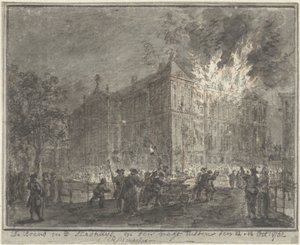 阿姆斯特丹市政厅火灾，1762 年 作者 雷尼尔·温克勒斯（一）