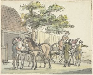 哈勒姆附近 De Donkere Kuil 餐厅的两匹马车 作者 雷尼尔·温克勒斯（一）