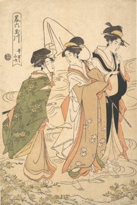 Ide Ide no Yamabuki的山地玫瑰，来自A Parodic Six Jewel Rivers Y...系列，约1795年。