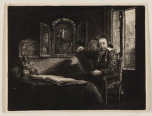 亚伯拉罕-弗兰肯，《药剂师》，约 1657 年（纸上黑色蚀刻版画和干点版画） 作者 伦勃朗·哈门斯。范赖恩