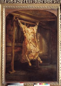 牛皮 牛胴体分开。 Harmensz Van Rijn Rembrandt (1606-1669) 的绘画 作者 伦勃朗·范·赖恩