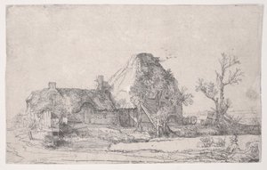 带人素描的村舍和农舍，约1645年（蚀刻） 作者 伦勃朗·范·赖恩