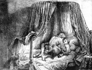 夫妻在床上做爱，伦勃朗-凡-赖恩（1606-1669）1646年的版画作品