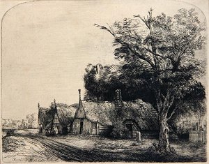 景观与三间小屋（蚀刻画） 作者 伦勃朗·哈门斯。范赖恩