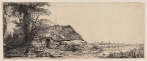 有一座小屋和一棵大树的风景画 作者 伦勃朗·哈门斯。范赖恩