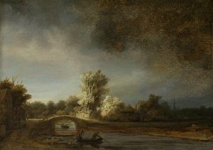 约有石桥的风景，约1638年（面板上的油） 作者 伦勃朗·范·赖恩