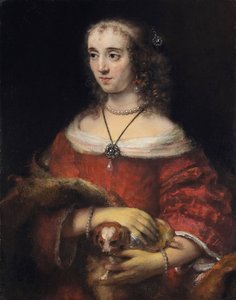 带着一只小狗的女士肖像 - 伦勃朗-凡-里恩（1606-1669） - 约 1665 - 布面油画 - 81.3x64.1 - 安大略美术馆