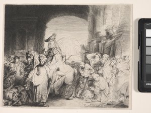 末底改的胜利》（蚀刻版画和干点版画） 作者 伦勃朗·哈门斯。范赖恩