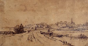 斯洛腾的景色，约1650年（纸上笔墨加棕色水墨）。 作者 伦勃朗·哈门斯。范赖恩