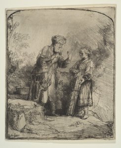 亚伯拉罕和以撒，1645年。 作者 伦勃朗·范·赖恩