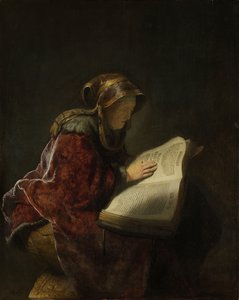 一位老妇人读书，可能是1631年的女先知汉娜