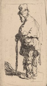 拄着棍子的乞丐，面向左边，约1630年。 作者 伦勃朗·范·赖恩