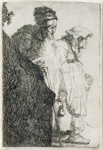 乞丐男人和女人在银行后面，c.1630 作者 伦勃朗·范·赖恩