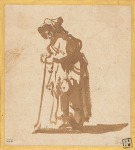 靠在棍子上的女乞丐 作者 伦勃朗·范·赖恩