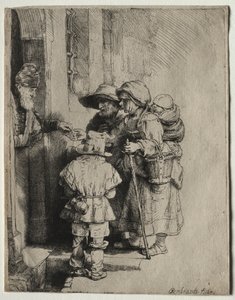 乞eg在房屋门口接受施舍，1648年。 作者 伦勃朗·范·赖恩
