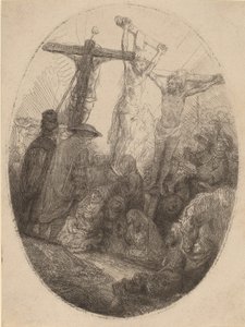 被钉在十字架上的基督在两个小偷之间：一个椭圆形的盘子，约1641年。 作者 伦勃朗·范·赖恩