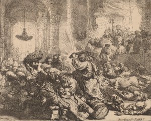 基督将换钱的人赶出圣殿，1635年。 作者 伦勃朗·范·赖恩
