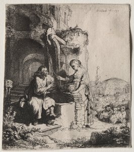 基督与撒玛利亚废墟中的妇女，1634年。 作者 伦勃朗·范·赖恩