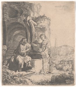 基督和撒玛利亚的妇女在废墟中，1634年 作者 伦勃朗·范·赖恩