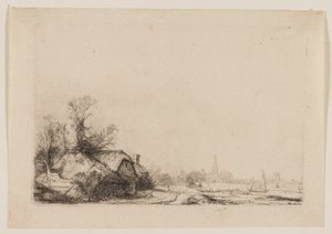 运河旁的小屋，可眺望欧德克尔克（Ouderkerk）美景 作者 伦勃朗·范·赖恩
