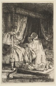 大卫在祷告中，1652年。 作者 伦勃朗·范·赖恩