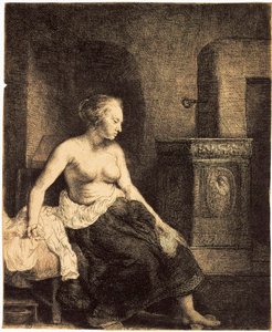 1658年，一个炉子半裸的女人。