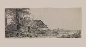 有一座小屋和一棵大树的风景画 作者 伦勃朗·范·赖恩