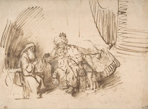 拿单告诫大卫，1650-55。 作者 伦勃朗·范·赖恩