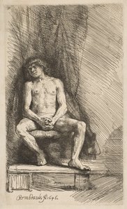 坐在窗帘前的裸体男子，1646年。 作者 伦勃朗·范·赖恩