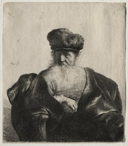 留着胡子，皮帽和天鹅绒斗篷的老人c。 1632。 作者 伦勃朗·范·赖恩
