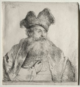 1640年，老人与分开的皮帽。 作者 伦勃朗·范·赖恩