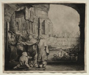 彼得和约翰在圣殿门口治愈Cri子，1659年。 作者 伦勃朗·范·赖恩