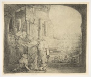 彼得和约翰在圣殿门口治愈Cri子，1659年。 作者 伦勃朗·范·赖恩