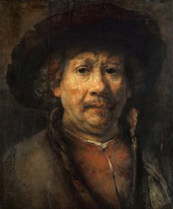 小自画像 - 小型自画像，伦勃朗·范·莱恩 (1606-1669)。 木头油彩，约 1657 年。 尺寸：48x40.6 厘米。 维也纳艺术史博物馆 作者 伦勃朗·范·赖恩