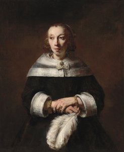拿着鸵鸟皮扇子的女士肖像，约1656-1658。 作者 伦勃朗·范·赖恩