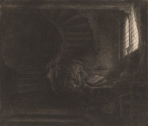 暗室中的圣杰罗姆，1642年。 作者 伦勃朗·范·赖恩