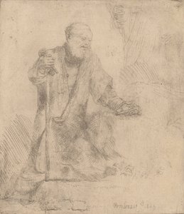 圣彼得在忏悔，1645年。 作者 伦勃朗·范·赖恩