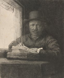 在窗前作画的自画像，1648年。 作者 伦勃朗·范·赖恩